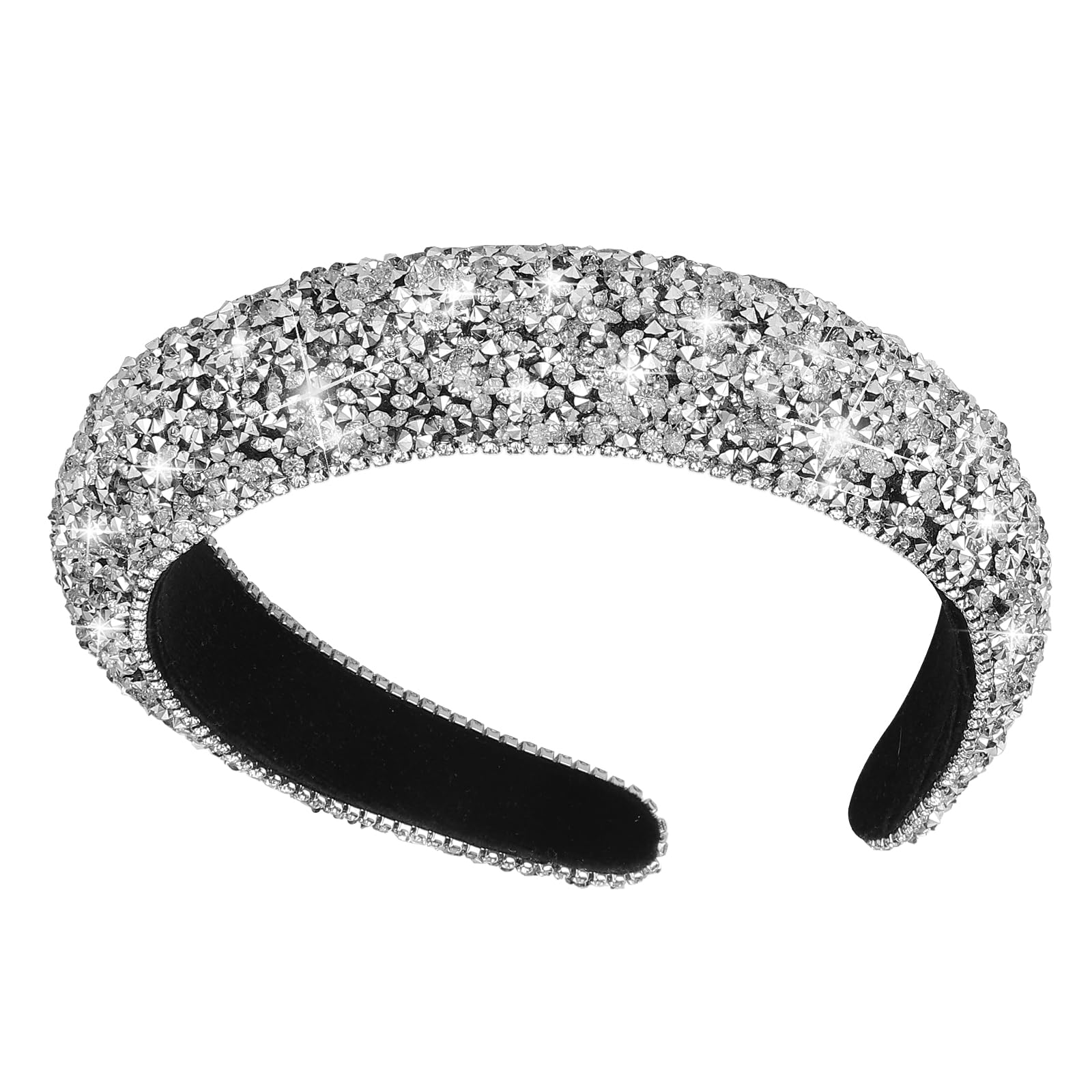 Sibba Rhinestone Headband Padded Hairbands Hair Hoops Accessories Crystal Beaded Jeweled Sparkle Wide Band Handmade Sequin Embellished Headpiece Headwear Easter Party for Women