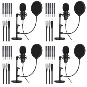 4 pack xlr condenser microphone professional studio cardioid microphone kit includes cardioid mics shock stand windproof cotton blowout net metal stand male female cable for podcasting recording