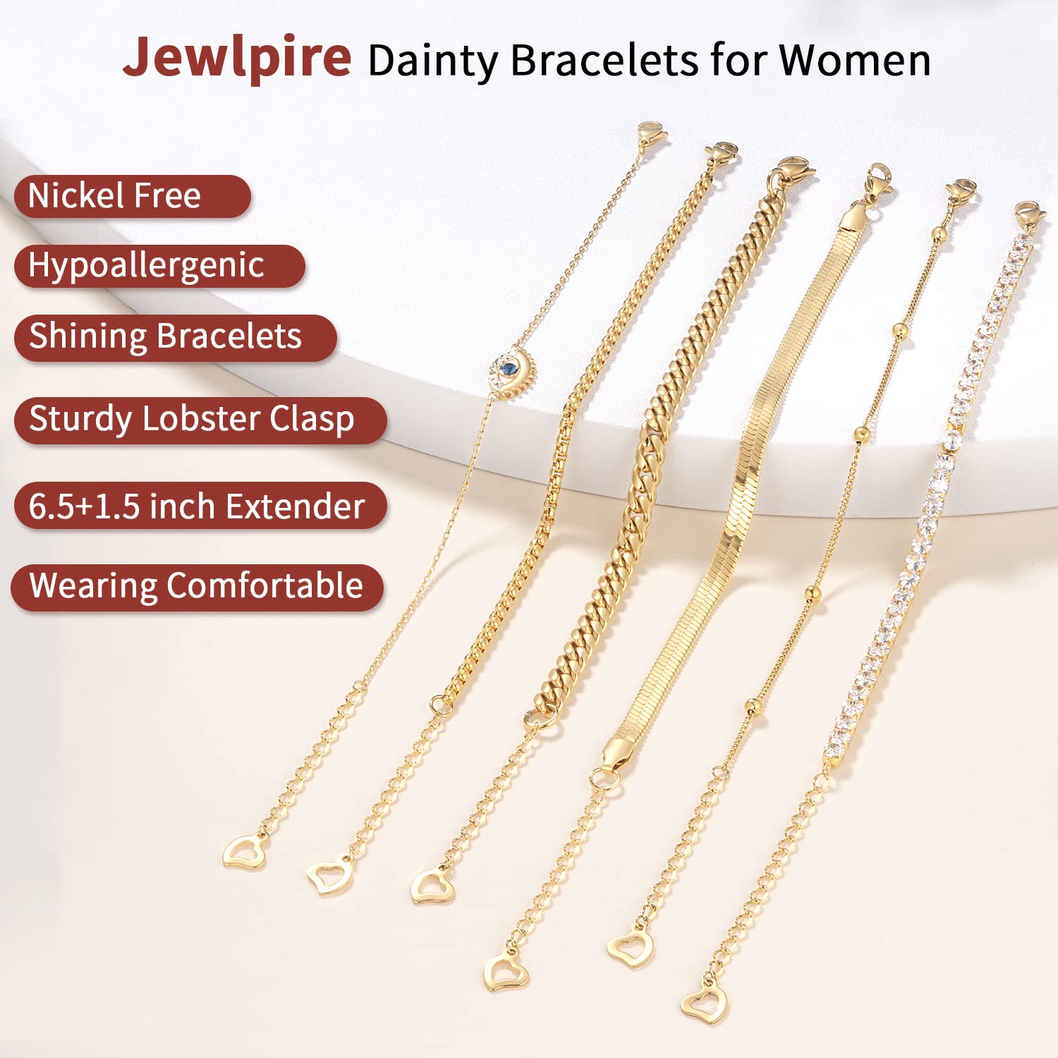 Jewlpire Gold Bracelet for Women, Dainty 18K Real Gold Plated Bracelets Jewelry for Women Cuban link Chain Bracelet Adjustable Trendy Jewelry Gifts