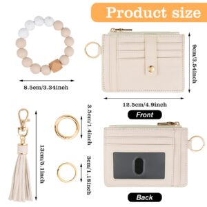 KNGITRYI Wallet Keychain Wristlet for Women,Slim RFID Credit Card Holder Purse Tassel Keychain Bangle Key Ring for Men Women (classic, RFID-Beige)