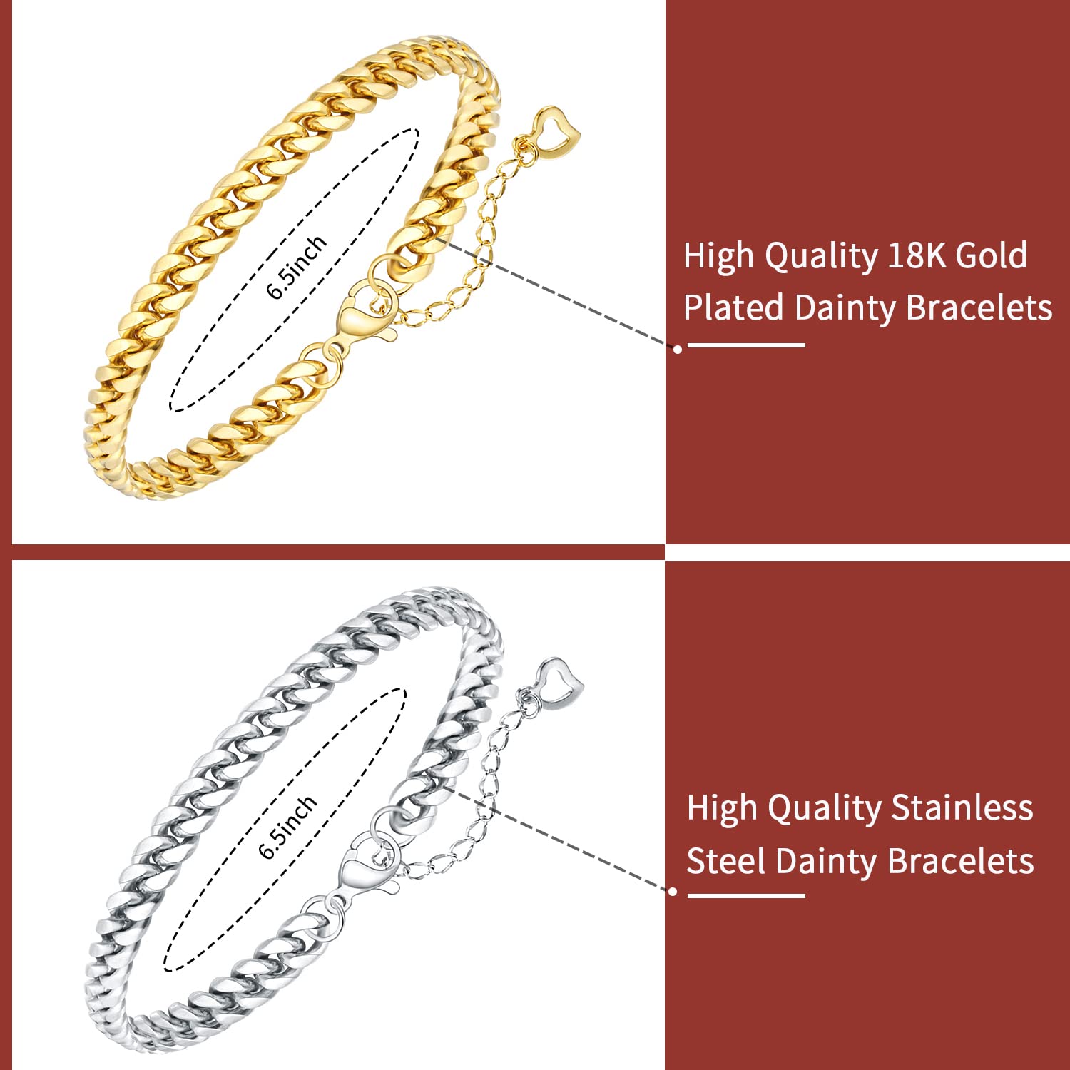 Jewlpire Gold Bracelet for Women, Dainty 18K Real Gold Plated Bracelets Jewelry for Women Cuban link Chain Bracelet Adjustable Trendy Jewelry Gifts