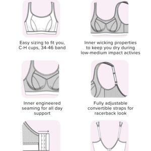 Curvy Couture Size Women Support Bust, Perfect Workout, High Impact Sports Bra, Charcoal Melange, XX-Large Plus