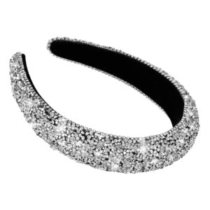 Sibba Rhinestone Headband Padded Hairbands Hair Hoops Accessories Crystal Beaded Jeweled Sparkle Wide Band Handmade Sequin Embellished Headpiece Headwear Easter Party for Women