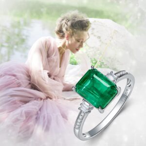 MOLICACI 18K White Gold 2.66 CT Natural Green Emerald Ring, Certified Emerald with Diamonds 5 Stones Engagement Wedding Ring for Women, US Size 7