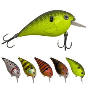 PEK Outdoors 5 Pack Super Square Bill Bass Crankbait Kit - Hard Fishing Lure Shallow Dive 2 to 6 Feet - for Bass, Pike, Walleye, and Other Fish