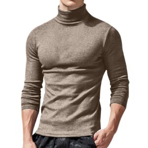 Men's Fashion Mock Turtleneck T-Shirts Long Sleeve Pullover Sweater Basic Designed Undershirt Slim Fit Top(Khaki,Medium)