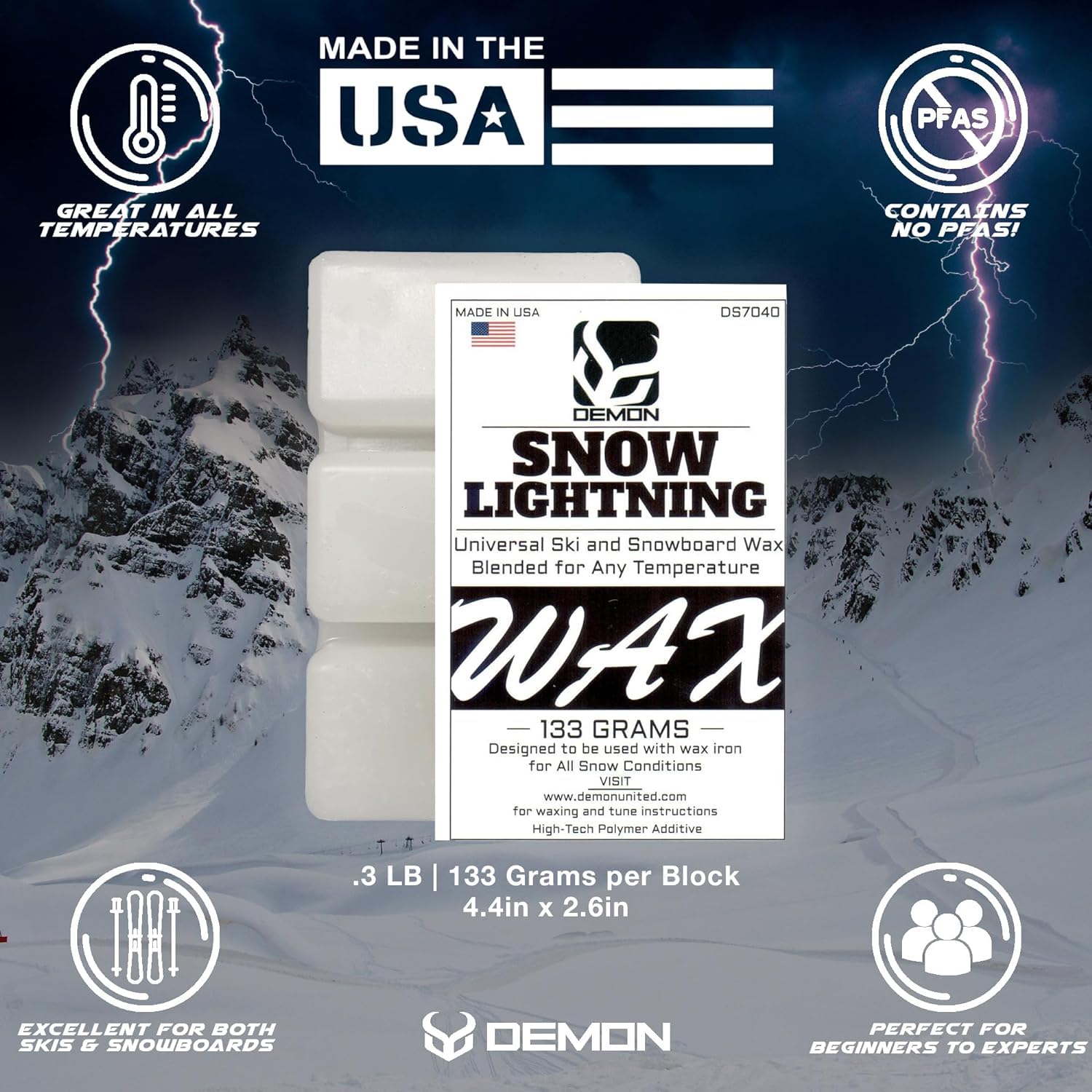 DEMON UNITED USA Silver Edition Ski & Snowboard Tuning Kit w/All Season Temp Wax, Ski Hot Wax Iron, Edge Tuner, Metal Scraper, & More! (Silver Edition Plus Hyper Big Block Wax)