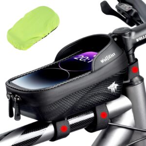 wolfilist bike bag - waterproof bike frame bag with sun-visor rain cover, bike phone holder with tpu sensitive touch screen, handlebar bag bicycle accessories