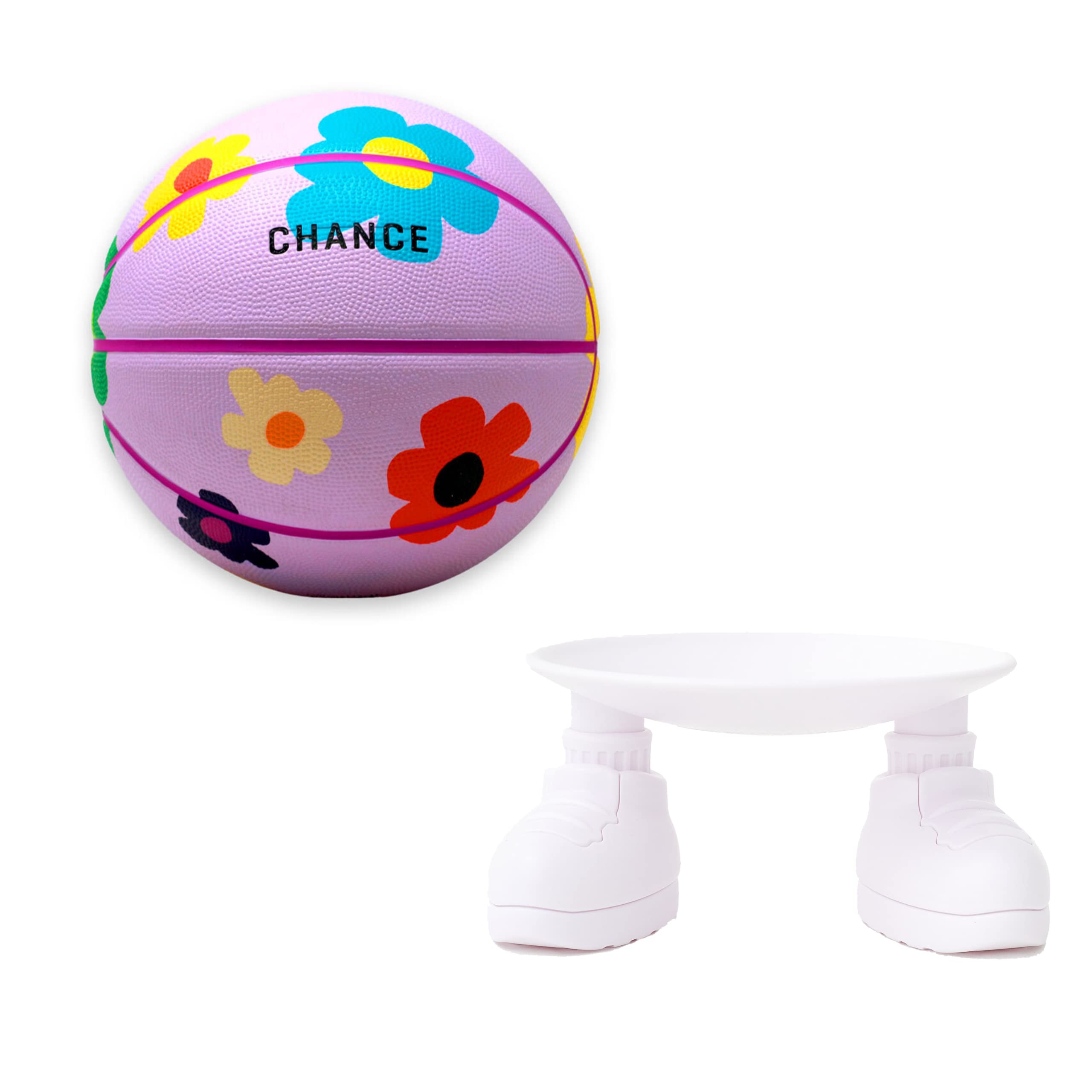 Chance Premium Rubber Outdoor/Indoor Basketball (5 Kids & Youth - 27.5", Bloom - Light Purple) Standly The Ball Stand