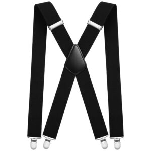 AOMIG Mens Braces, X Shape Mens Suspenders with 4 Strong Metal Clips, 3.5cm Wide Heavy Duty Suspenders, Adjustable Elastic Suspenders Trousers Braces for Graduation Business Party Gifts（Black）