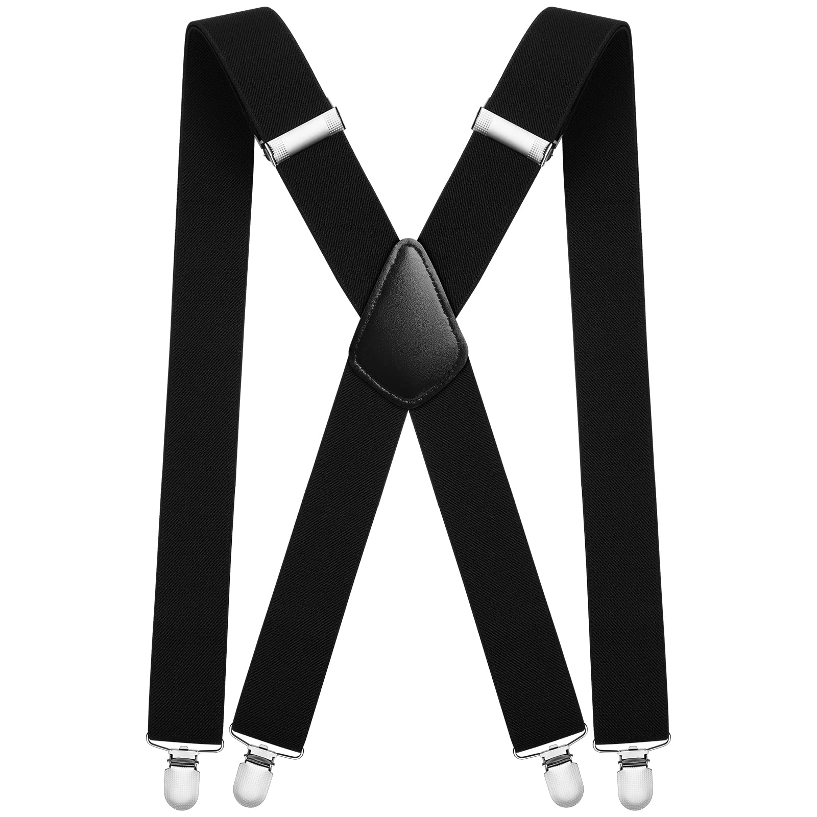 AOMIG Mens Braces, X Shape Mens Suspenders with 4 Strong Metal Clips, 3.5cm Wide Heavy Duty Suspenders, Adjustable Elastic Suspenders Trousers Braces for Graduation Business Party Gifts（Black）