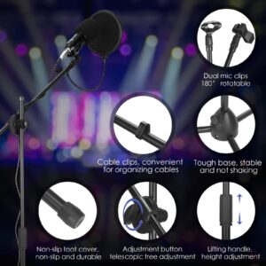 4 Pcs Tripod Microphone Stand Adjustable Boom Height Mic Stand with Mic Clip and Windscreen Collapsible Overhead Boom Stand for Live Stream, Singing, Stage Performance, Studio, Max Height 60 Inch