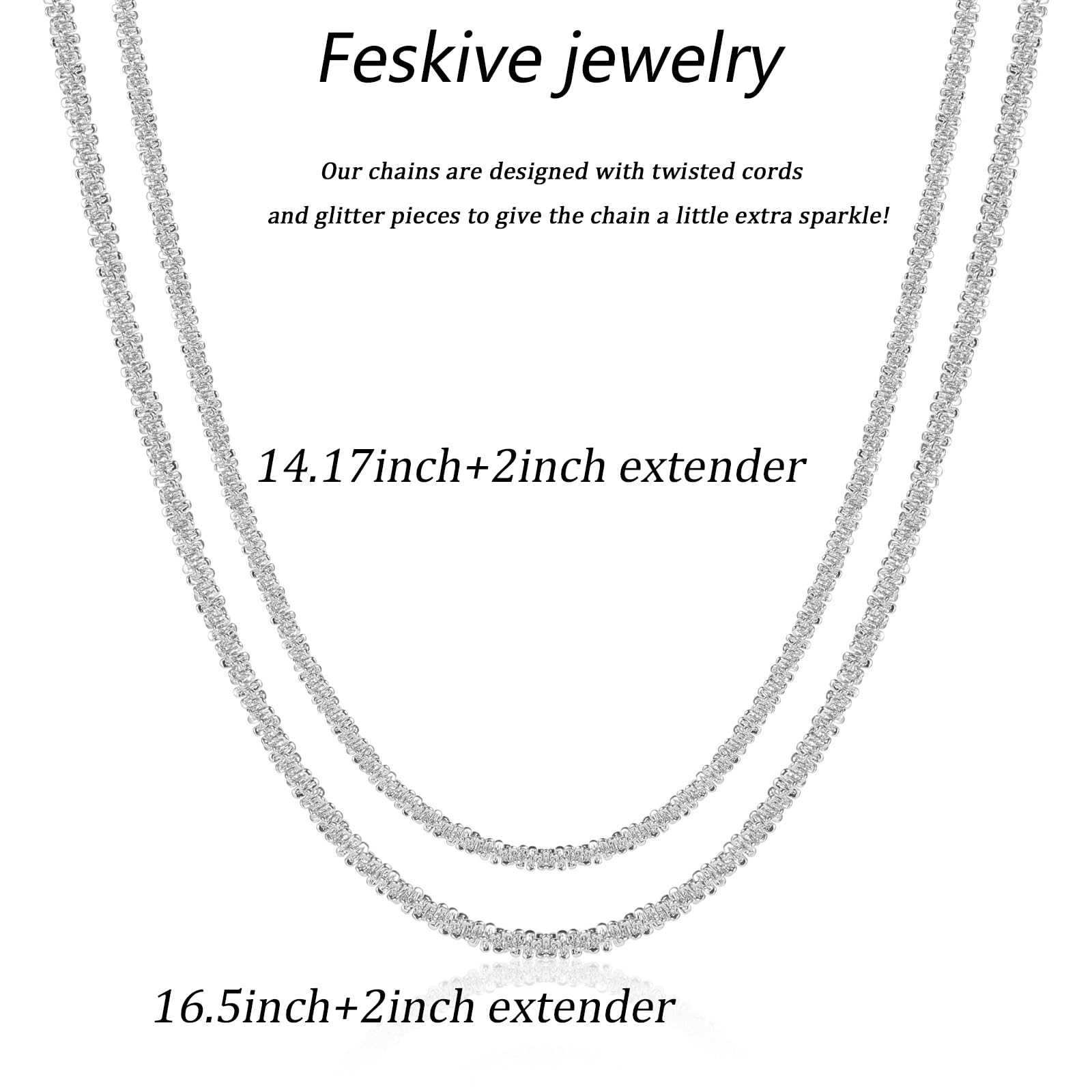 Feskive Layered Necklaces for Women Silver Plated Dainty Snake Twist Rope Delicate Layered Necklace Different Length Choker Necklaces Silver Jewelry for Women