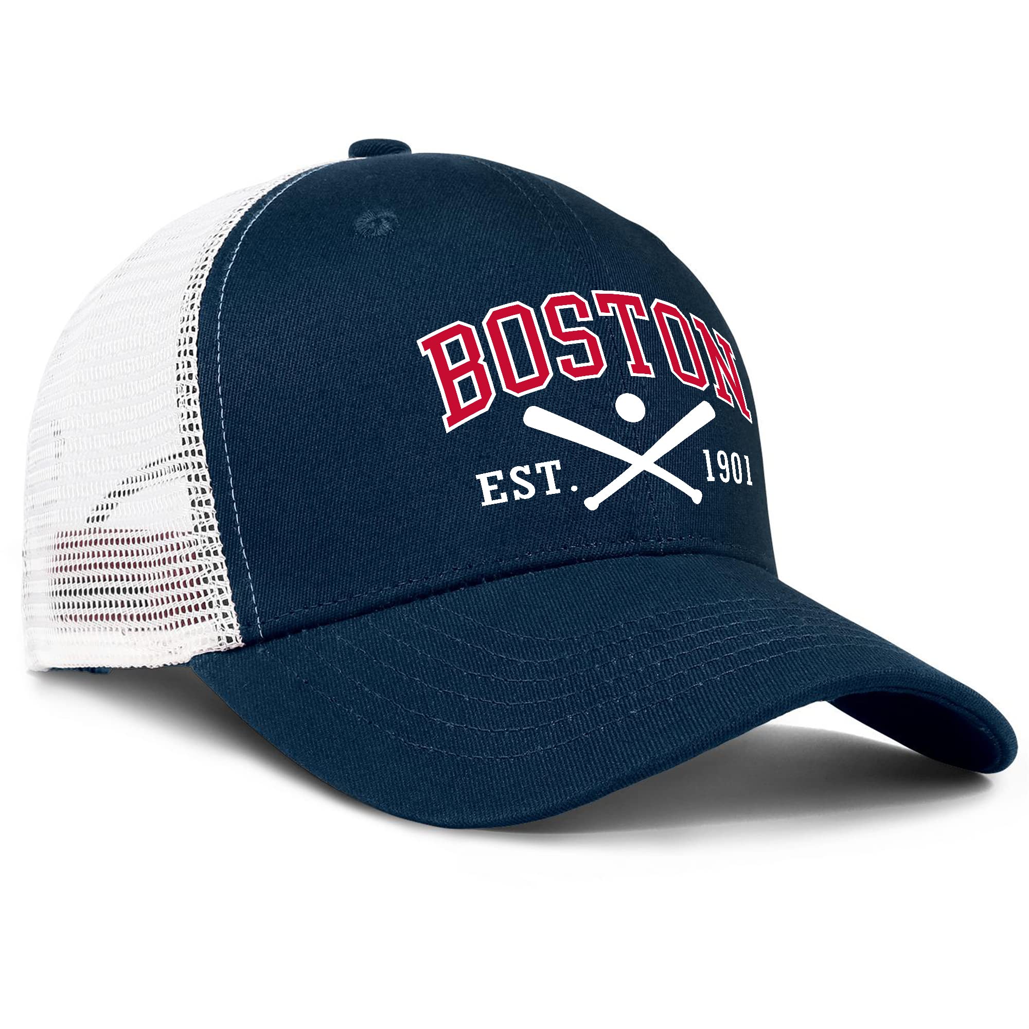 Boston Hat Red Men Women Embroidered Mesh Trucker Hat Adjustable Snapback Baseball Cap Youth Golf Hats Blue Apparel Gifts