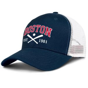 Boston Hat Red Men Women Embroidered Mesh Trucker Hat Adjustable Snapback Baseball Cap Youth Golf Hats Blue Apparel Gifts