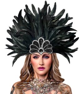 homelex women's black feather headpiece carnival caribbean headdress showgirl accessories