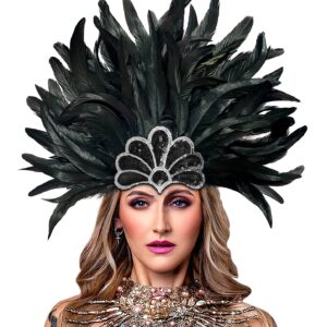 HOMELEX Women's Black Feather Headpiece Carnival Caribbean Headdress Showgirl Accessories