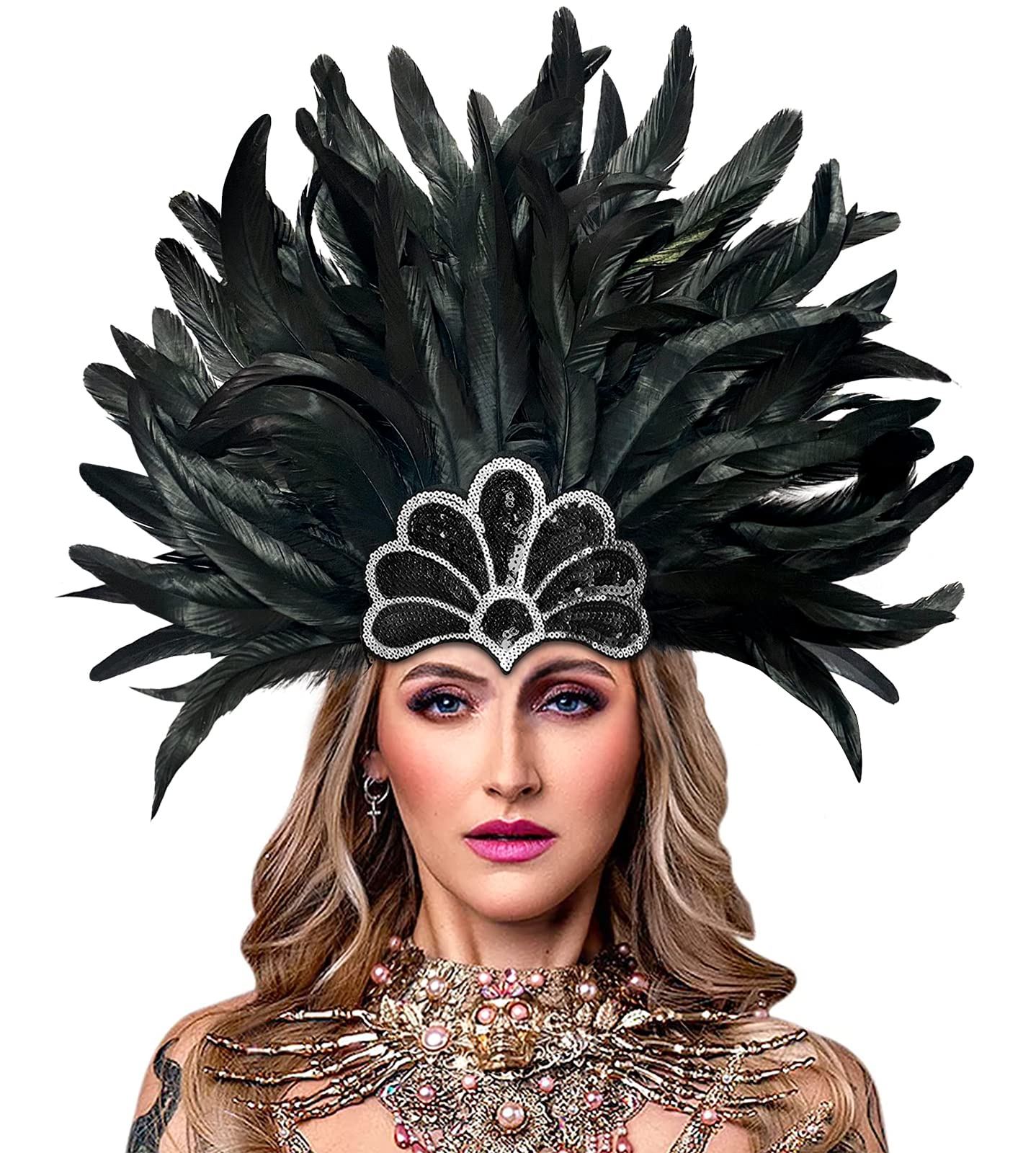 HOMELEX Women's Black Feather Headpiece Carnival Caribbean Headdress Showgirl Accessories