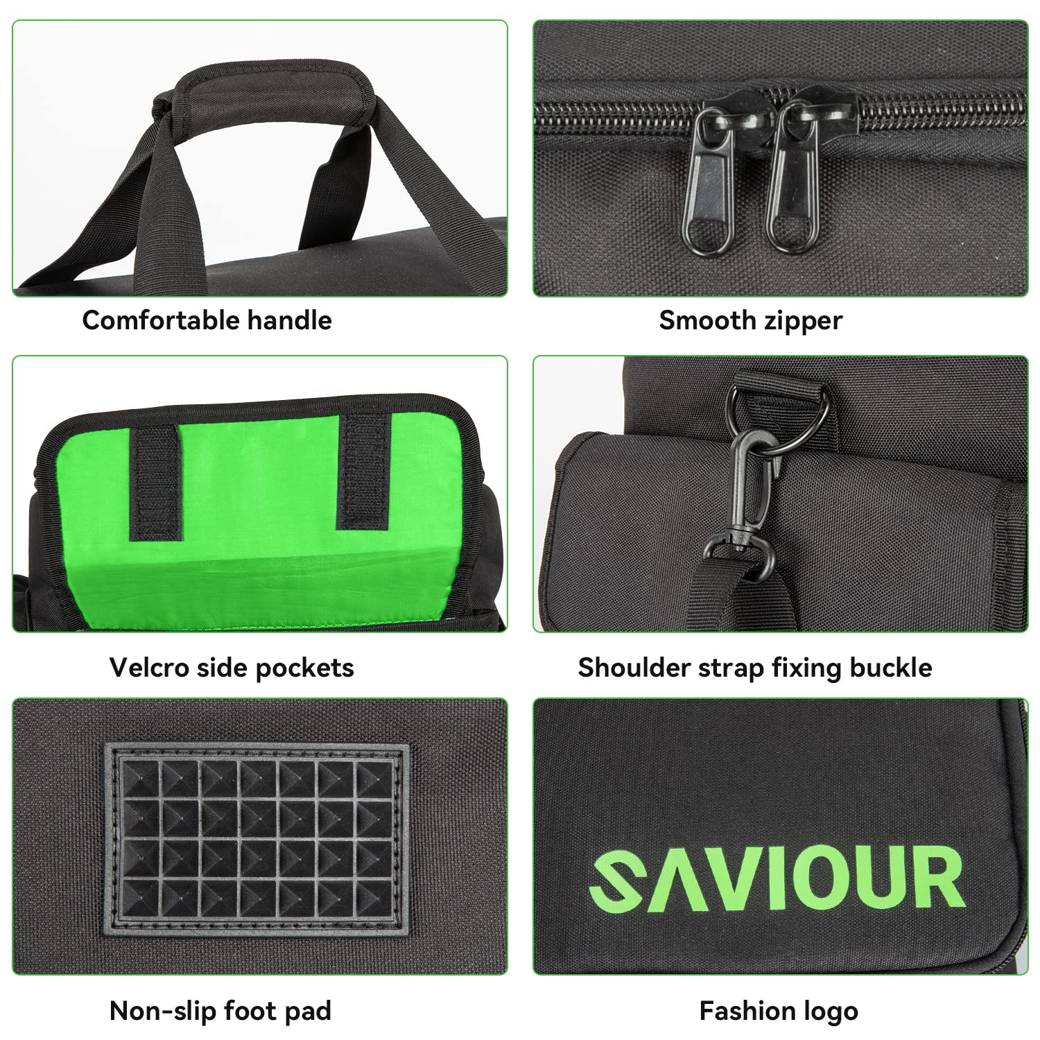 SAVIOUR DJ Cable File Bag, Detachable Padded Bottom and Adjustable Dividers, Stores Music, Audio, and Visual Cabling, Portable Travel Storage and Studio Organization (Green)