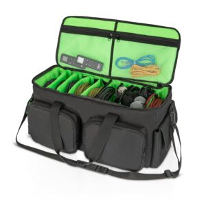 SAVIOUR DJ Cable File Bag, Detachable Padded Bottom and Adjustable Dividers, Stores Music, Audio, and Visual Cabling, Portable Travel Storage and Studio Organization (Green)