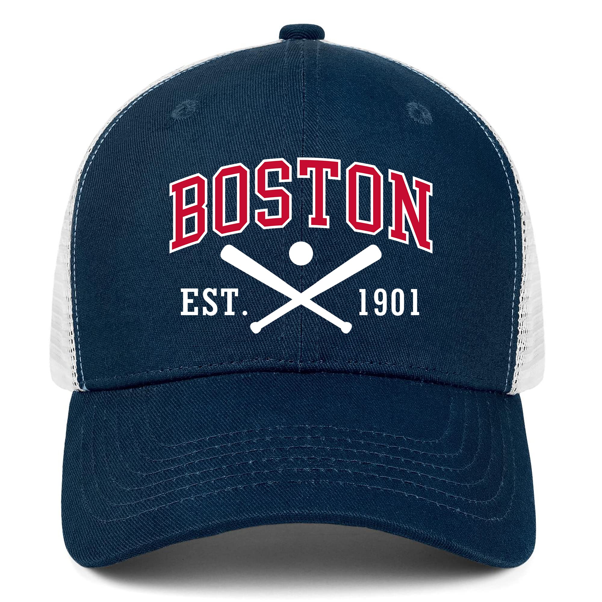 Boston Hat Red Men Women Embroidered Mesh Trucker Hat Adjustable Snapback Baseball Cap Youth Golf Hats Blue Apparel Gifts