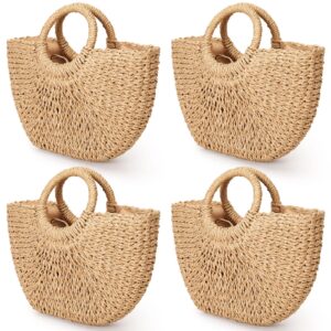 mixweer 4 pcs straw bag for women summer travel rattan woven raffia beach handbags handle big capacity tote clutch bags 2024(14.96 x 3.15 x 11.42 inch, classic)