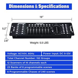 TCFUNDY DMX 512 Controller, 192 Channel DMX Light Controller Stage Lighting Console for Party DJ Disco Lights Show Night Club