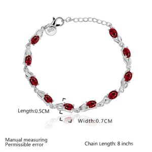 WDIYIEETN Fashion Jewelry Ruby Bracelet 925 Sterling Silver Oval Cut Red Cubic Zirconia Crystal Diamond Wedding Bracelet for Women