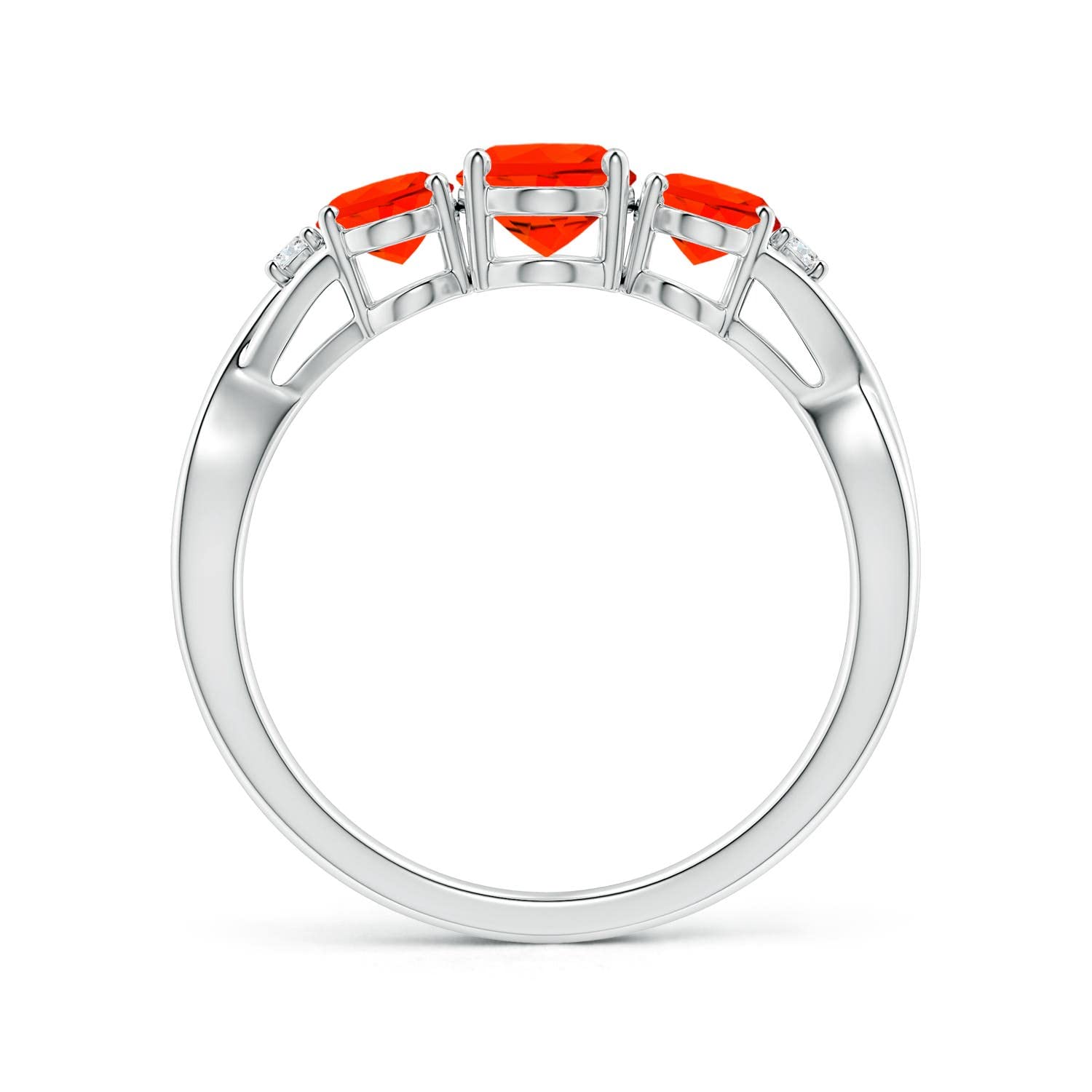 Angara Natural 0.98 Ct Fire Opal and 0.04 Ct Diamond Three Stone Ring for Women in 14K White Gold (Grade-AAAA | Size-7x5mm) | Birthday, Engagement, Anniversary Jewelry Gift For Women