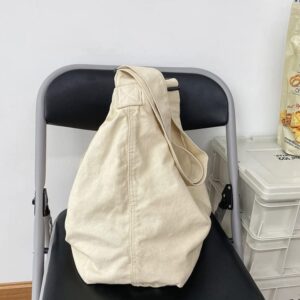 Women's Canvas Shoulder Bag Large Hobo Crossbody Bag Canvas Shoulder Tote Bag for Women and Men Canvas Messenger Bag (Beige White)