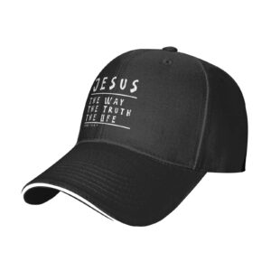 Jesus is The Way The Truth The Life Adjustable Trucker Hat Baseball Cap Men and Women Adjustable Casual Duck Tongue Hat Black