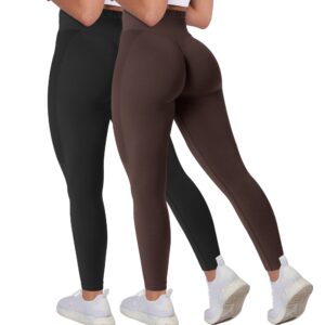 mohuachi butt lifting workout leggings for women high waisted yoga pants scrunch butt gym seamless booty tights (2 packs-black,brown, medium)