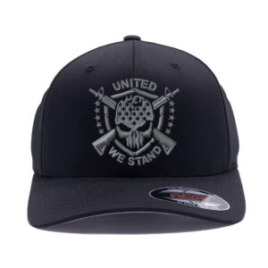 united we stand, american warrior skull custom embroidered american flag 6277 and 6477 yupoong flexfit hat (as1, alpha, l, x_l, black)