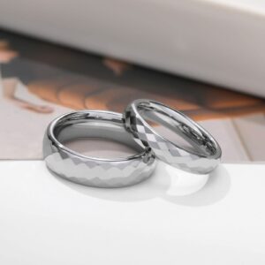 Homxi Wedding Band Engravable Wedding Rings for Couples,Couples Rings Tungsten 4/6MM Silver Ring with Polished Round Ring for Couples Size Women 6 + Men 9