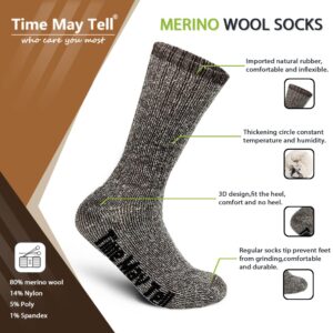 Time May Tell Mens Merino Wool Hiking Cushion Socks Thermal Warm Crew Winter Boot Socks Pack (Dark Grey(3 pairs), US Size 5~9)