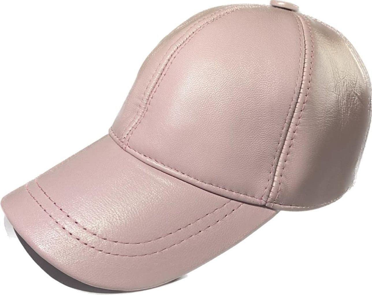 Leather Hat Adjustable Men's Genuine Leather Plain Baseball Cap for Outdoor Sports Hat Classic Referee Cap Pink