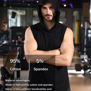 Men's Workout Hoody Tank Tops Athletic Training Bodybuilding Hoodie Shirts Cotton Gym Cut Off Sleeveless Muscle T-Shirt 05 Gray 2XL