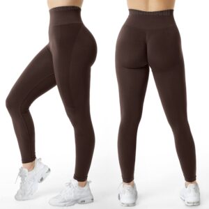 MOHUACHI Butt Lifting Workout Leggings for Women High Waisted Yoga Pants Scrunch Butt Gym Seamless Booty Tights (2 Packs-Black,Brown, Medium)