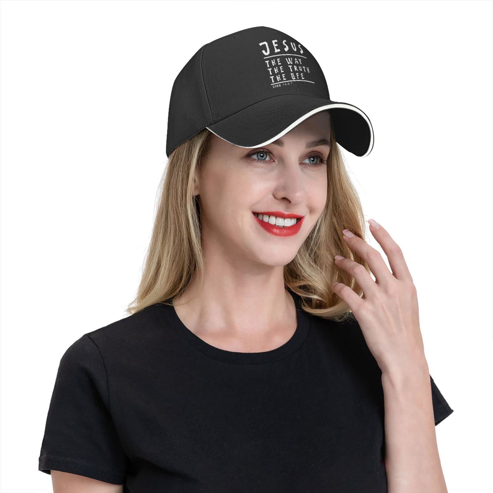 Jesus is The Way The Truth The Life Adjustable Trucker Hat Baseball Cap Men and Women Adjustable Casual Duck Tongue Hat Black