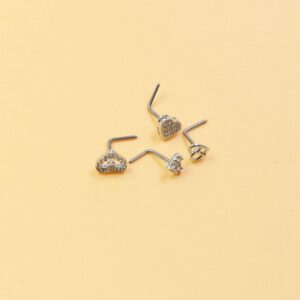 FLOGWE 20G 4PCS Nose Ring Studs 316L Heart Nose Ring Studs Heart Nose Stud Surgical Steel CZ L-Shaped Piercing Jewelry……