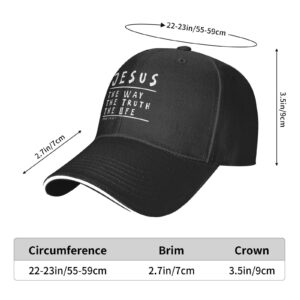 Jesus is The Way The Truth The Life Adjustable Trucker Hat Baseball Cap Men and Women Adjustable Casual Duck Tongue Hat Black