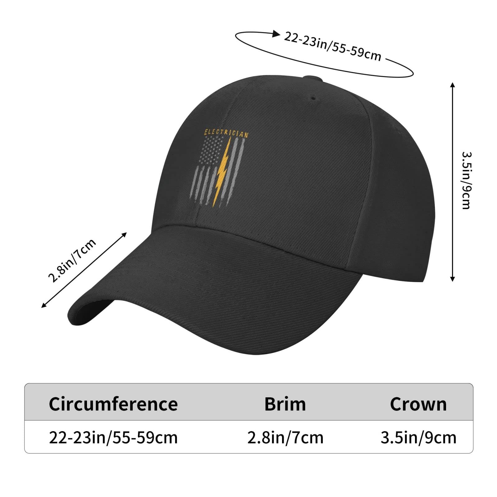 Electrician USA Flag American Electrician Baseball Cap Adjustable Size for Running Workouts and Outdoor Activities All Seasons Black