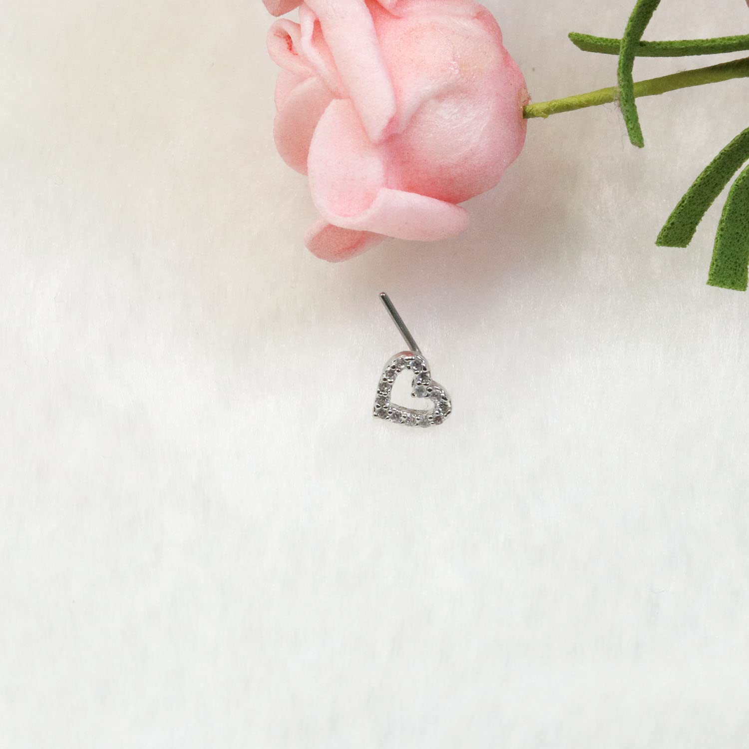 FLOGWE 20G 4PCS Nose Ring Studs 316L Heart Nose Ring Studs Heart Nose Stud Surgical Steel CZ L-Shaped Piercing Jewelry……