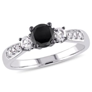 seemadiamondimpex 2.00 ct round cut black simulated diamond three stone engagement ring 14k white gold plated (11)