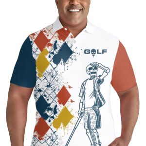 PAGYMO Golf Shirts for Men Hawaiian Crazy Funny Print Mens Polo Shirt Skull Shirts, X-Large, Aop-polo-13582