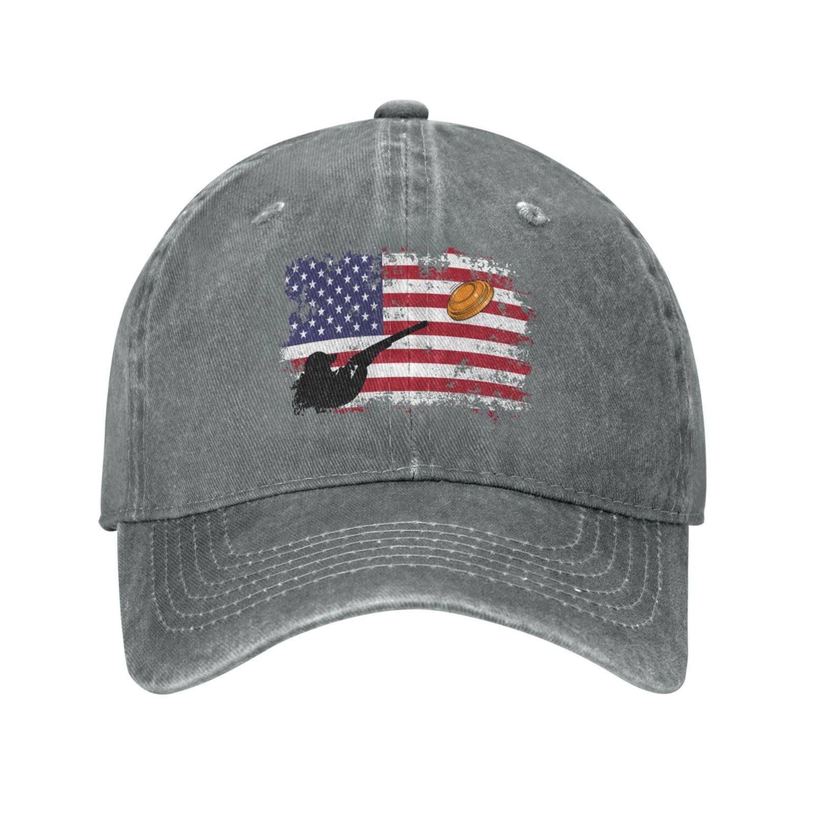 Skeet Shooting USA Flag Trap Shooting Clay Pigeon Unisex Baseball Cap Cotton Fits Men Women Washed Denim Adjustable Dad Hat