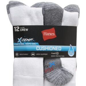 Hanes Cushioned Men’s Crew Socks, X-Temp, 12-Pair Pack (as1, numeric, numeric_10, numeric_13, big, regular, White)