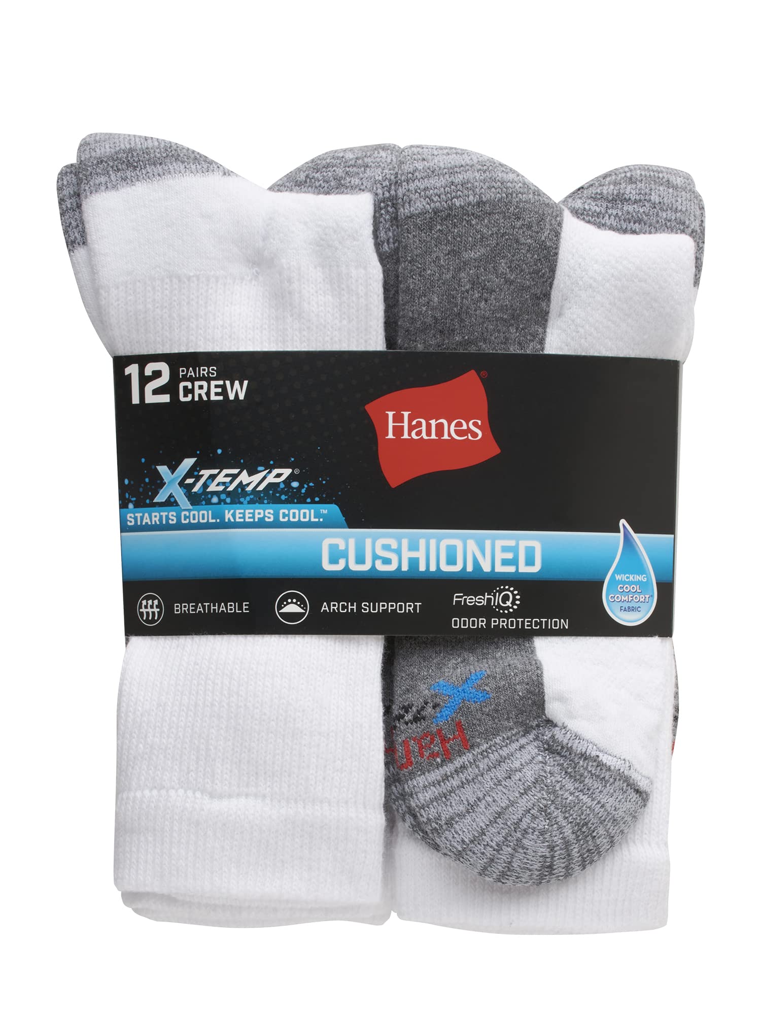 Hanes Cushioned Men’s Crew Socks, X-Temp, 12-Pair Pack (as1, numeric, numeric_10, numeric_13, big, regular, White)