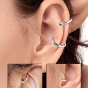 Melighting G23 Titanium Nose Rings Hoop 16G Conch Piercing Jewelry Clear CZ Double Titanium Helix Earrings Septum Rings Tragus Daith Piercing Jewelry for Women