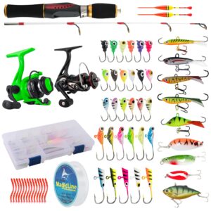 Dr.Fish Ice Fishing Rod and Reel Combo with 2 Ice Spinning Reels Ice Fishing Gears Equipment Ice Fishing Pole Ice Jig Lures